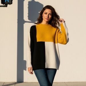 Colorblock Sweater - Black, White, Yellow